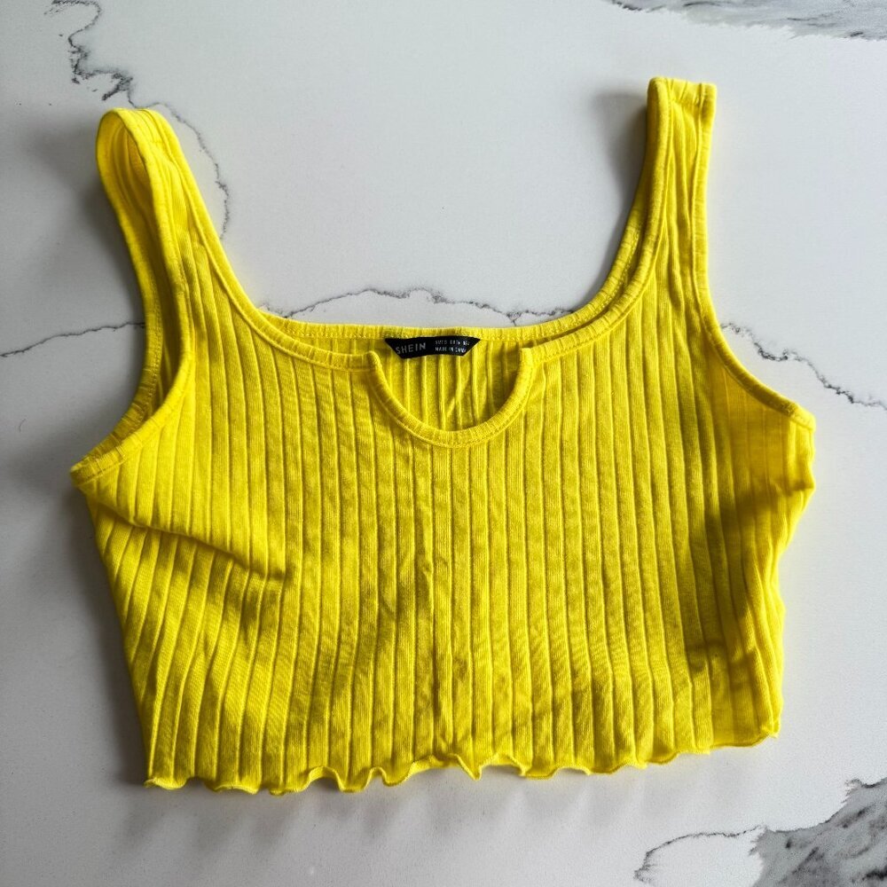 SHEIN | Crop Top | Size Small | Yellow | Ribbed Cotton Blend